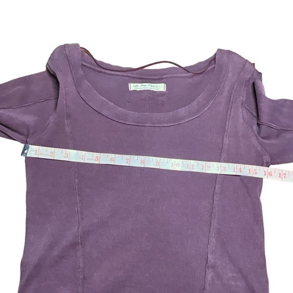WE THE FREE Cotton Stuck On You Cuff Scoop Neck Top Raw Seams Dusty Rose US Sz L - Picture 6 of 10